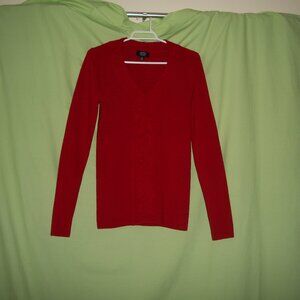 Jones New York Red Wool V Neck Sweater